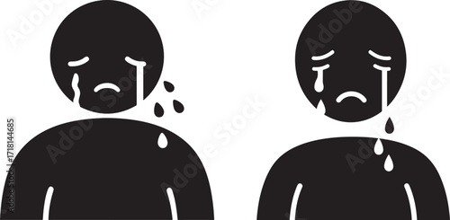Two crying figures in a silhouette style