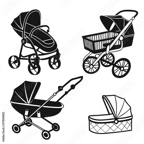 Assorted Baby Stroller and Pram Silhouettes carriage