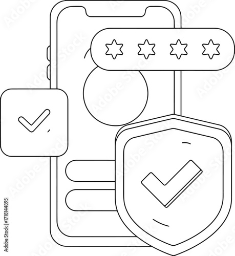 Secure mobile login with rating stars and verified shield icon for ultimate digital protection and user trust