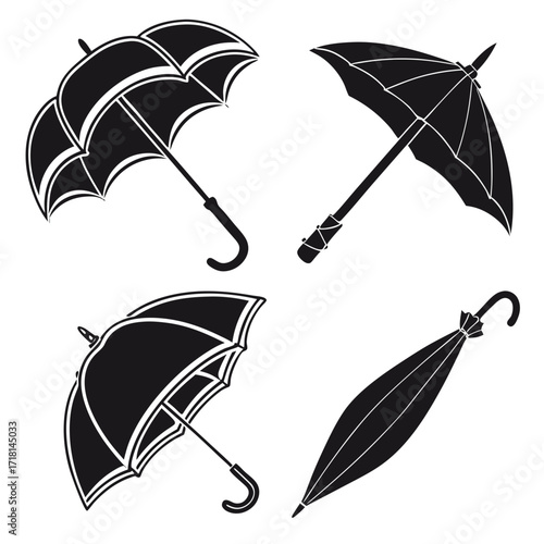 Assorted Umbrellas Black Silhouettes parasol rain