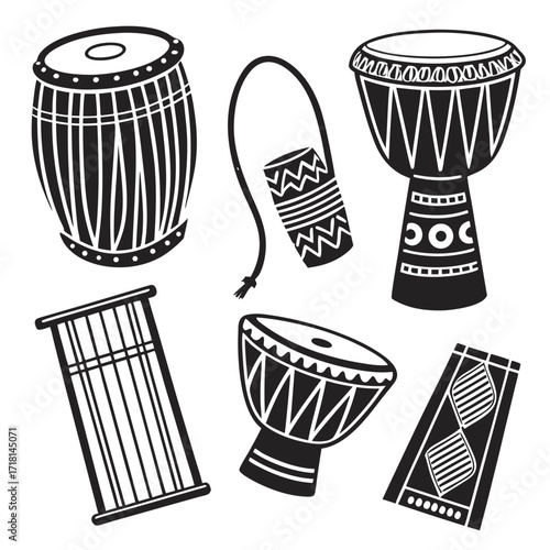 Assortment Of African Drums And Percussion Instruments