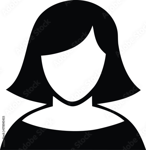 Generic silhouette of a woman's head and shoulders for profile pictures or user avatars clean simple design