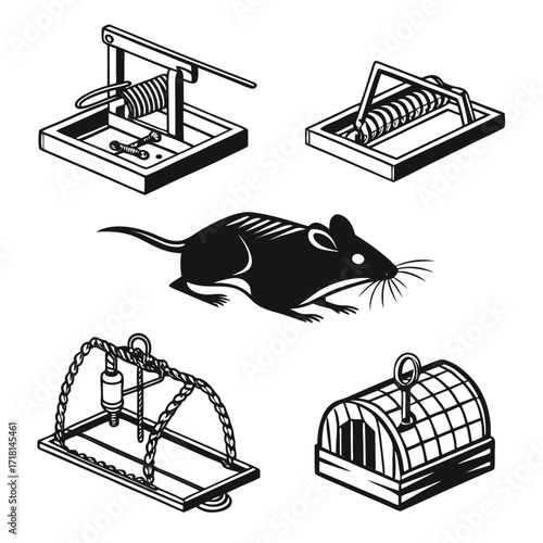 Assortment of Rodent Traps and a Rat Silhouette mouse