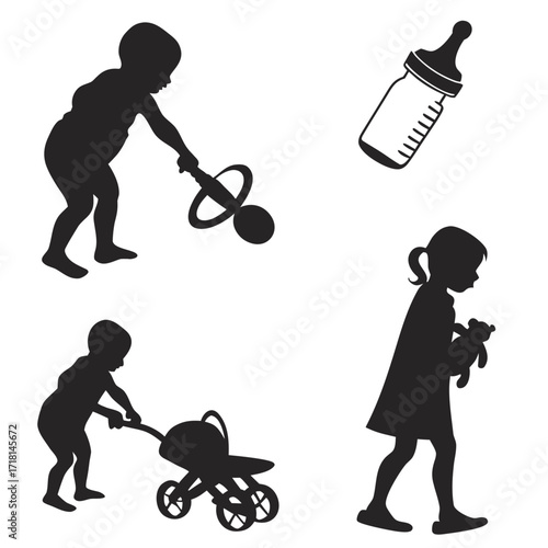 Baby and Toddler Silhouettes With Toys baby silhouette