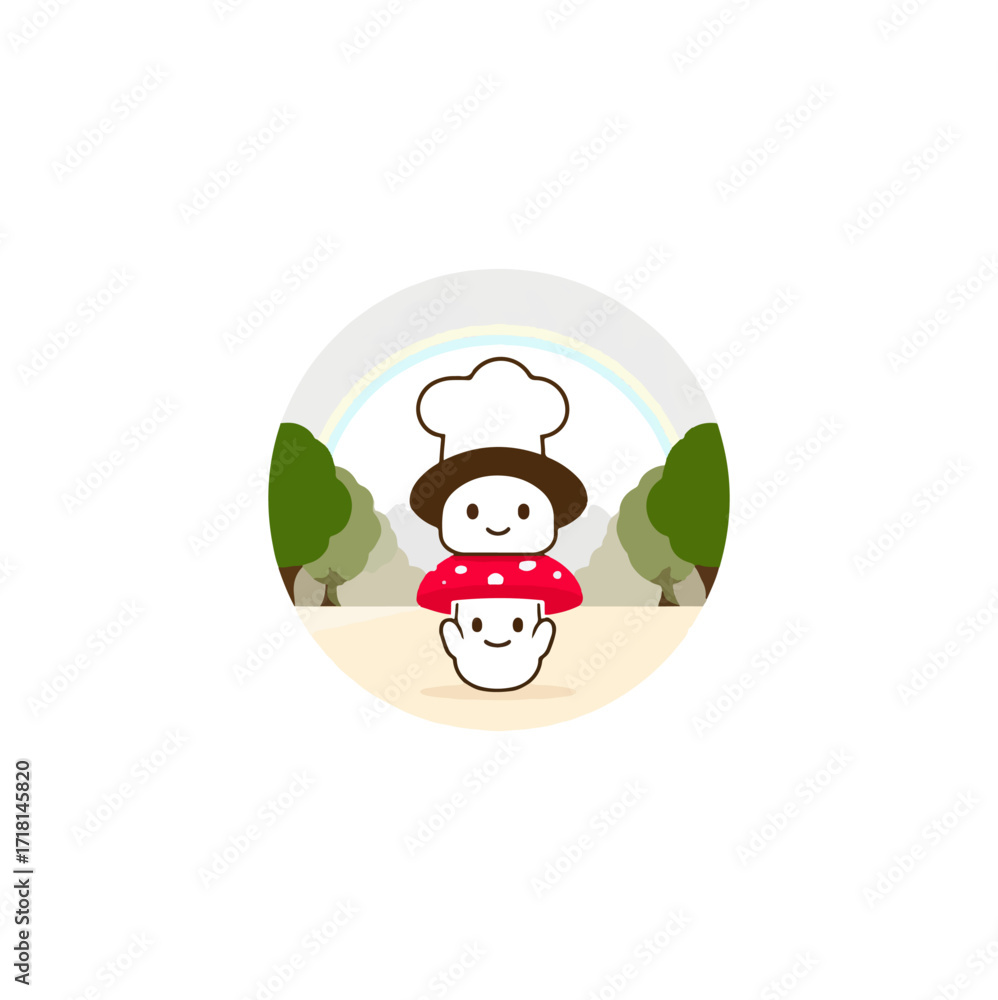 Naklejka premium Cute mushroom chefs in park