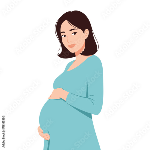 Illustration of a pregnant woman cradling her belly in a calm and serene manner.