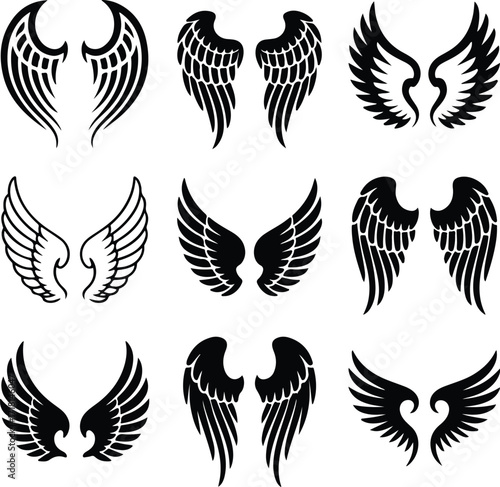 Angel Wings Icon Silhouette Set Elegant Feathered Angel Wing Silhouette Collection