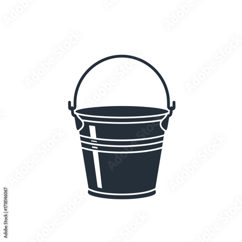 A simple dark silhouette of a metal bucket with a curved handle is shown against a white background.
