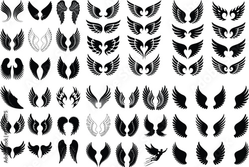 Angel Wings Icon Silhouette Set Elegant Feathered Angel Wing Silhouette Collection