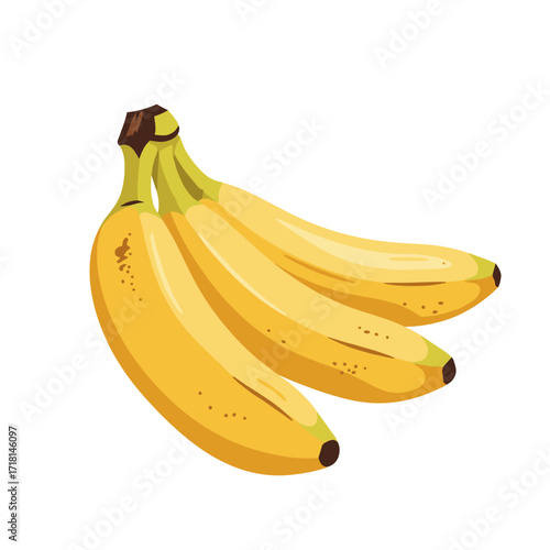 A bunch of ripe yellow bananas on a white background ready to be eaten and enjoyed.