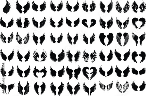 Angel Wings Icon Silhouette Set Elegant Feathered Angel Wing Silhouette Collection
