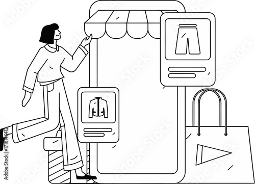 Design online shopping fashion store app clothing apparel e commerce retail mobile shop digital storefront design verctor art illustration png
