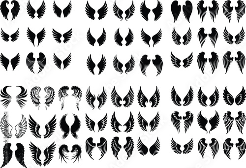 Angel Wings Icon Silhouette Set Elegant Feathered Angel Wing Silhouette Collection