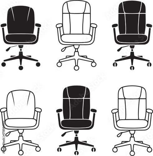 Office Chair Collection Outline Illustration for Business Interior Design Elements