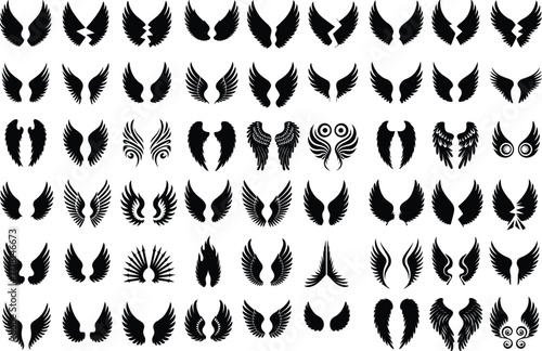 Angel Wings Icon Silhouette Set Elegant Feathered Angel Wing Silhouette Collection