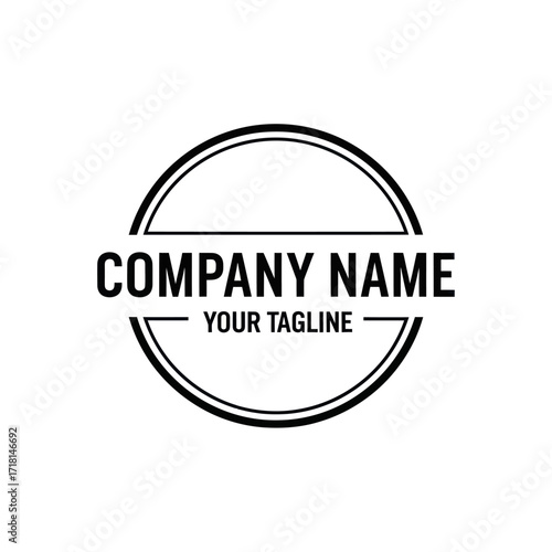 Minimalist Black and White Company Logo Design with Bold Typography and Partial Circle Frame on Isolated White Background, Flat Vector Elements, Vector Illustration, Simple Vector, Stylized Vector