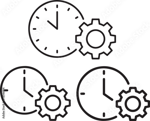Clock and gear icons representing time management silhouette