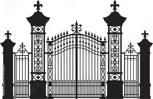 Ornate Gate Silhouette Entrance Gateway Ironwork Design Decorative Entryway Isolated on Transparent