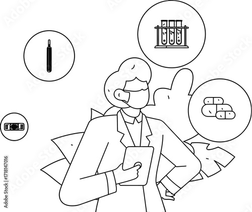 Design medical doctor healthcare medicine health doctor mask clinic test tubes pills and tablet illustration verctor art illustration png