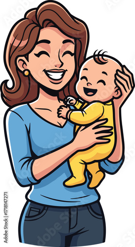 Cartoon adult holding baby, family love illustration, parent and child vector art, childcare clipart, parenting concept, affection and bonding relationship design