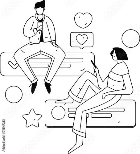Design social media connection online communication digital interaction people chatting messaging platform use verctor art illustration png