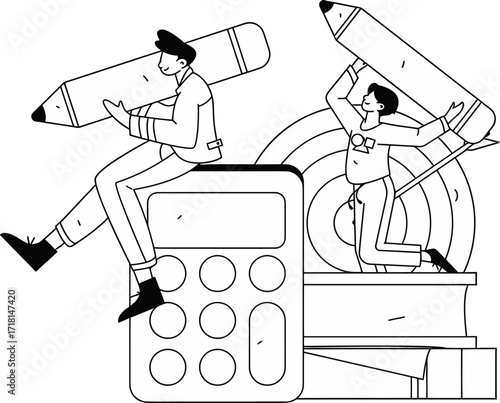 Design illustration of education math calculator pencil target books learning study knowledge success goal verctor art illustration png