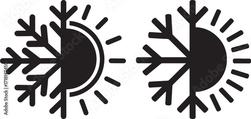 Sun and snowflake icons representing heat and cold silhouette