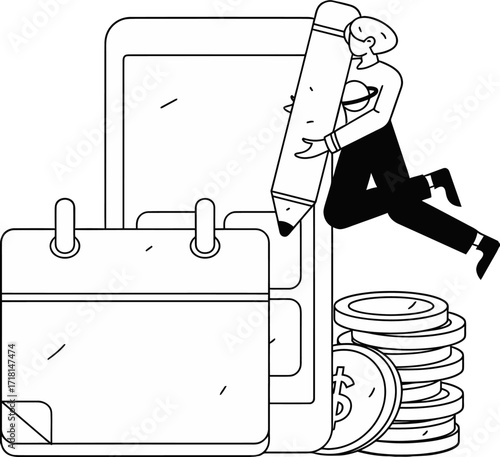 Design business calendar appointment schedule planning finance money coin pencil design illustration art work verctor art illustration png