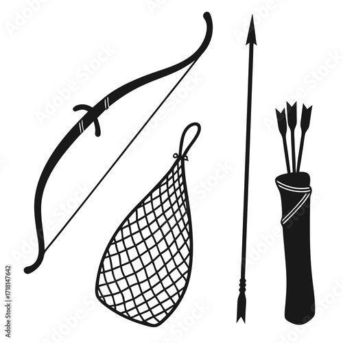 Black Silhouette of Archery Equipment and Net arrow