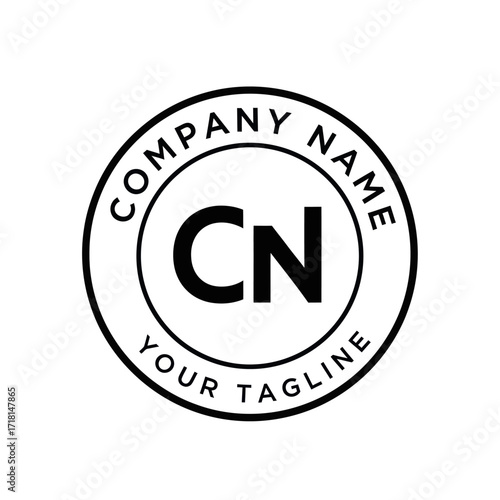 Circular Company Logo with 'CN' Initials and Tagline, Minimalist Black and White Brand Identity Emblem on White, Flat Vector Elements, Vector Illustration, Simple Vector, Stylized Vector Drawing,