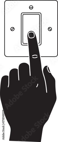 Hand silhouette pressing a light switch silhouette