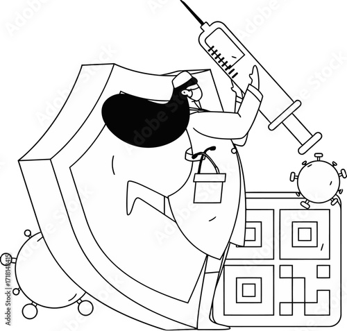Design vaccine doctor virus qr code shield health injection medical protection pandemic safety healthcare immunity verctor art illustration png