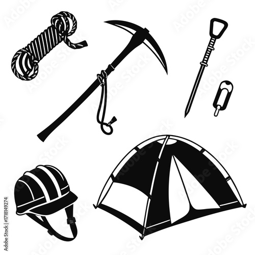 Climbing Equipment and Helmet Silhouettes mountaineering