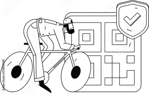 Design bicycle delivery qr code secure scan bike rider transport logistics technology secure delivery service verctor art illustration png