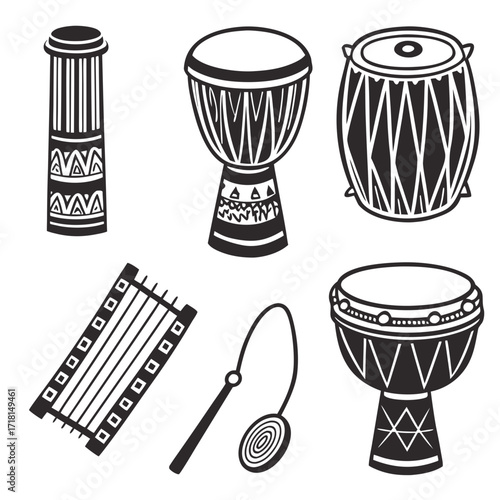 Collection Of African Drums And Musical Instruments
