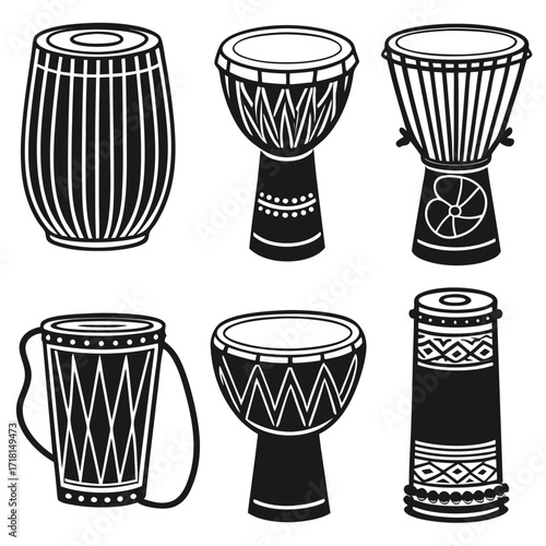 Collection Of African Drums And Percussion Instruments