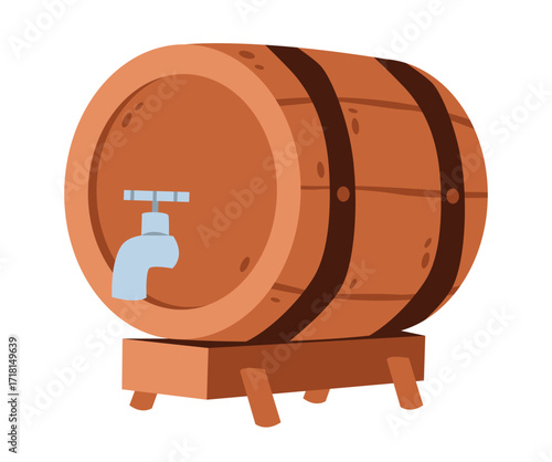 Flat vector illustration of wooden beer or wine barrel. Oktoberfest and brewery concept.
