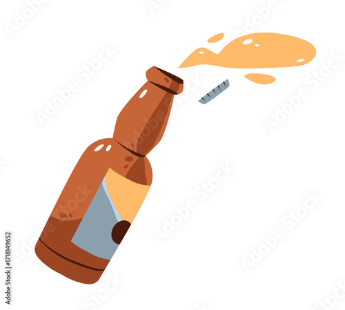 Flat vector illustration of spilled beer bottle. Brewery concepts.