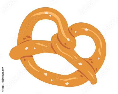 Traditional German pretzel. Flat vector illustration of pretzel snack. Traditional baked food element for bakery, pastry, or cuisine design.