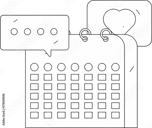 Organize your important dates and tasks with a clear calendar, chat bubble, and heart icon for memorable moments and communication planning