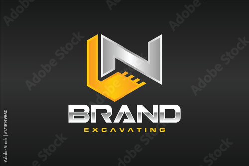 letter N scoop excavator logo