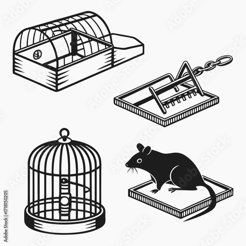 Collection of Rodent Traps and a Birdcage mouse
