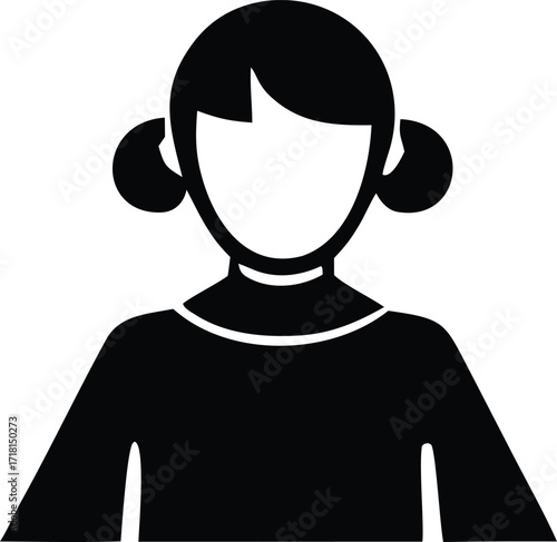Stylized silhouette of a young girl with pigtails and a simple garment representing childhood and youthful innocence