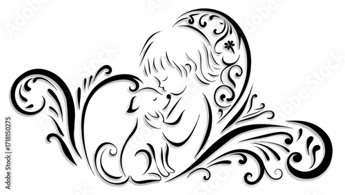 Touching angel tenderly holding a bunny, whimsical vintage design, perfect for Easter cards, baby announcements, and heartfelt messages