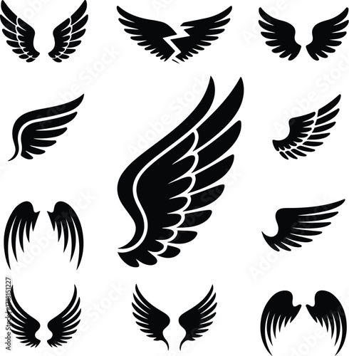 Angel Wings Icon Silhouette Set Elegant Feathered Angel Wing Silhouette Collection