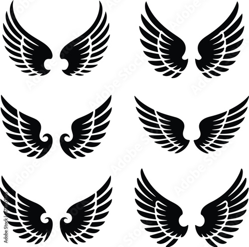 Angel Wings Icon Silhouette Set Elegant Feathered Angel Wing Silhouette Collection