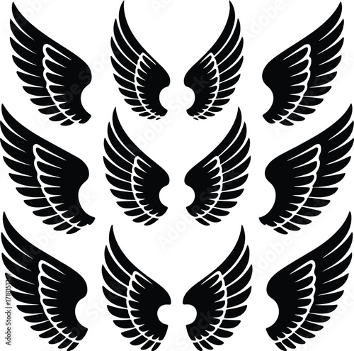 Angel Wings Icon Silhouette Set Elegant Feathered Angel Wing Silhouette Collection
