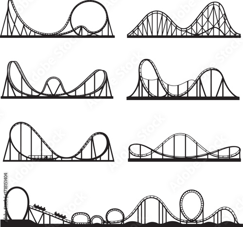 Roller Coaster Silhouette Amusement Park Ride Thrill Attraction Entertainment Fun Curve