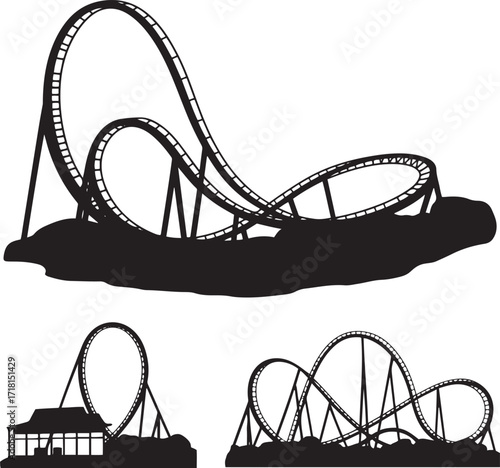 Roller Coaster Silhouette Amusement Park Ride Thrill Attraction Entertainment Fun Curve