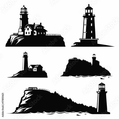 Diverse lighthouses on rocky shores and islands Coast